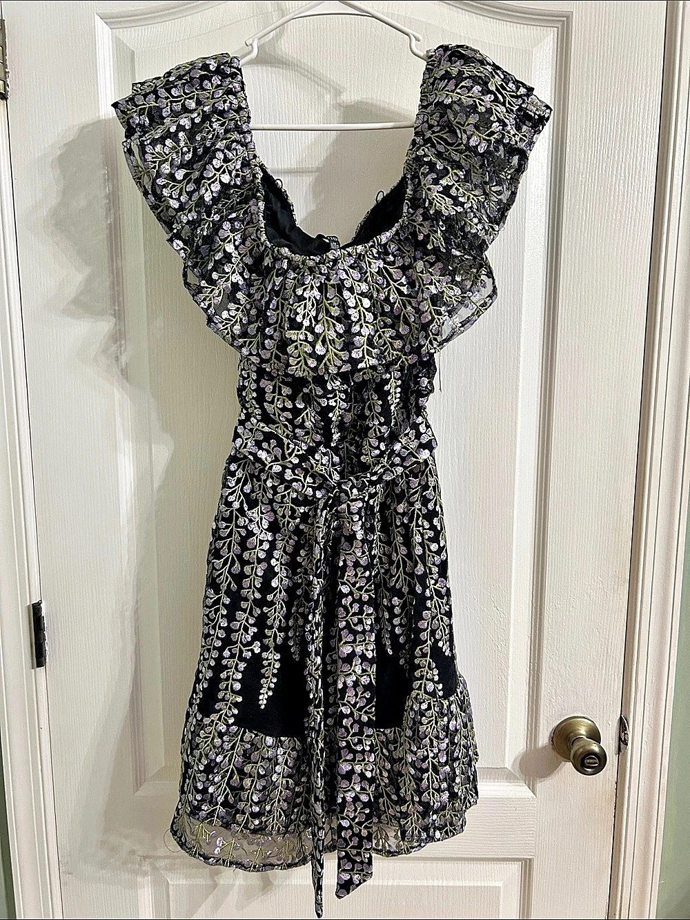 Kenzie Floral Mini Dress in Black & Purple Size 14 NWT
